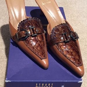 Stuart Weitzman Studio Mule Honey Caiman Croco